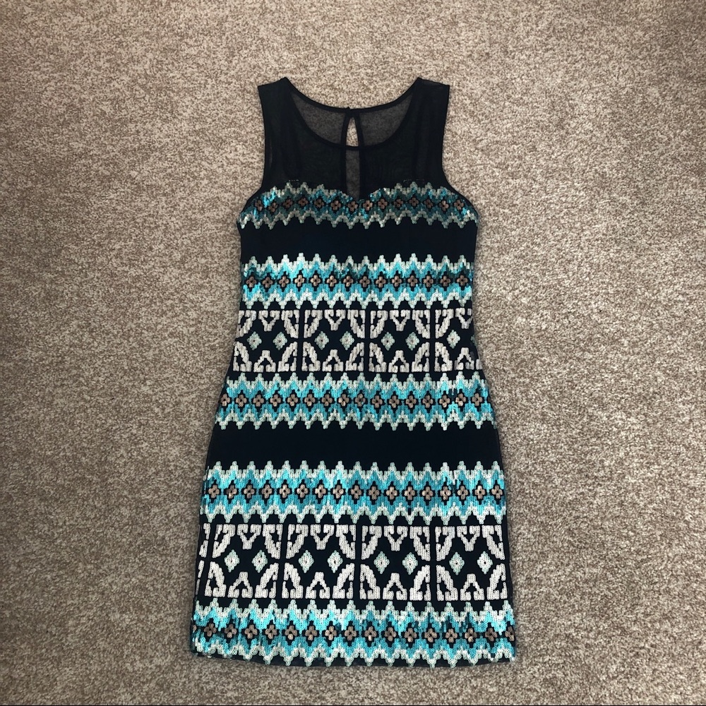 AS U WISH Sleeveless Sequin Illusion-Top Dress